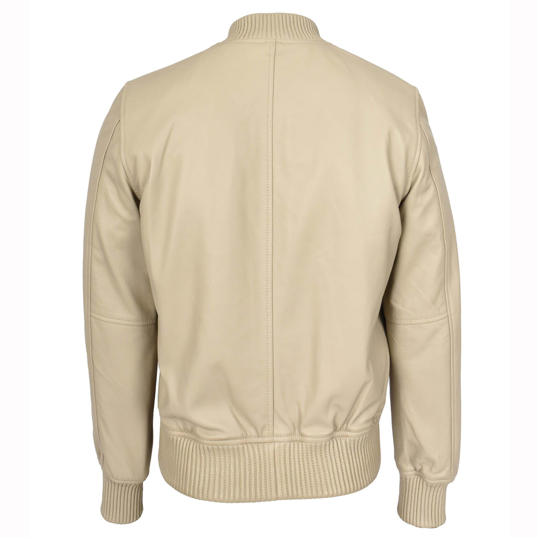 Mens Real Soft Leather Bomber Jacket MA-1 Varsity Style Torque Beige