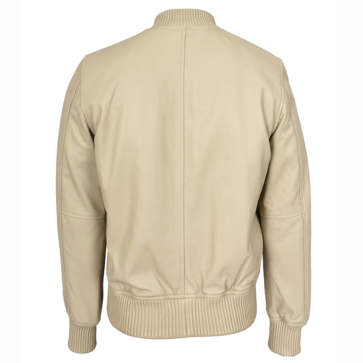 Mens Real Soft Leather Bomber Jacket MA-1 Varsity Style Torque Beige