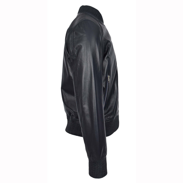 Mens Real Soft Leather Bomber Jacket MA-1 Varsity Style Torque Navy