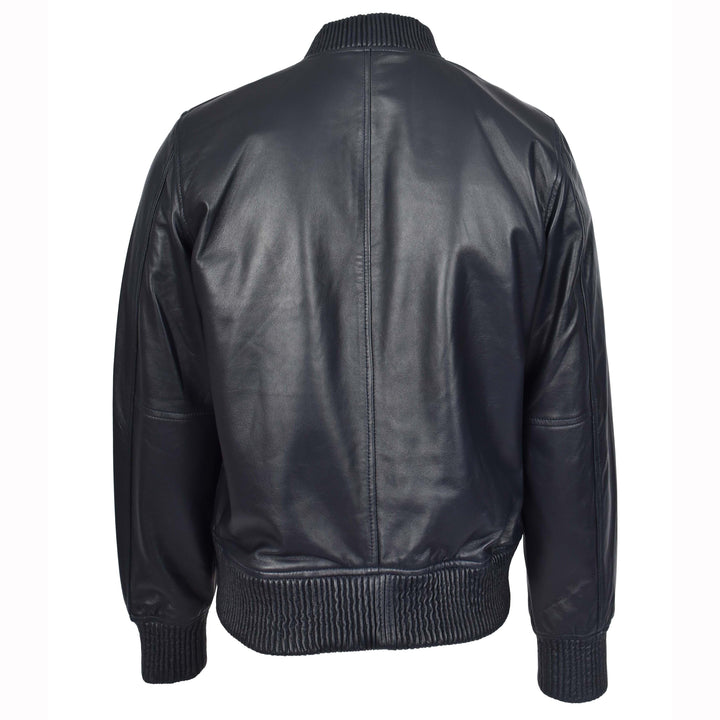Mens Real Soft Leather Bomber Jacket MA-1 Varsity Style Torque Navy