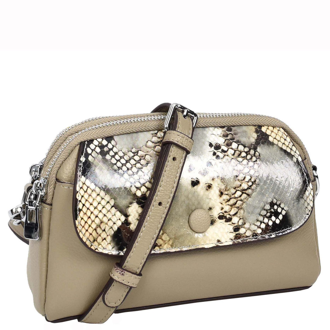 Women's Leather Crossbody Sling Bag Small Exotic Snake-Print Sahara Beige 6