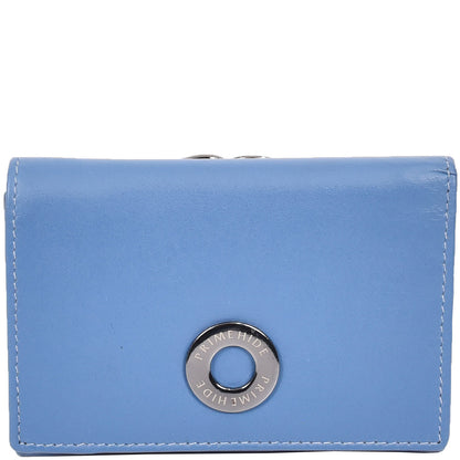 Womens Leather Trifold Metal Frame Purse Small Ravenna Blue 6