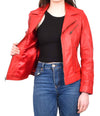 Womens Leather Fitted Biker Style Jacket HOL823 Red Last Size 12