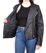 Womens Real Leather Collarless Jacket Classic Style HOL53 Black Size 12
