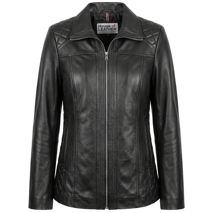 Womens Real Leather Jacket Zip Quilted Echo Black