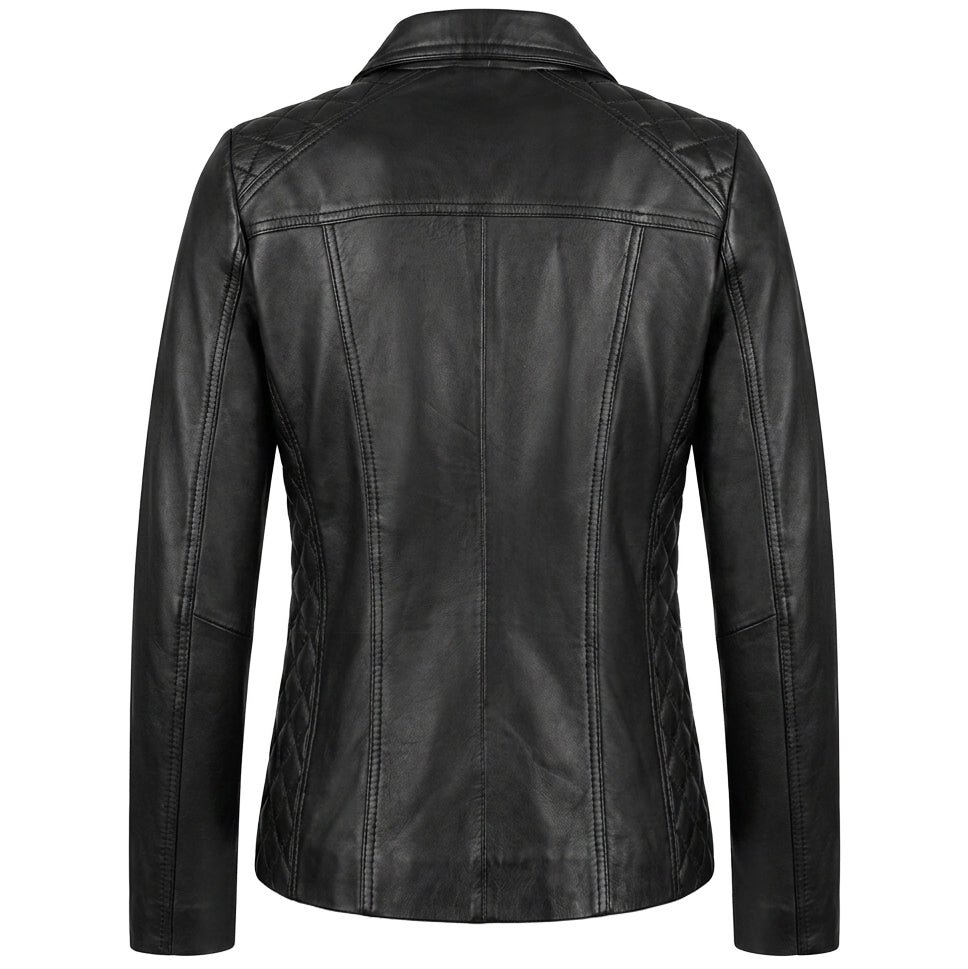 Womens Real Leather Jacket Zip Quilted Echo Black