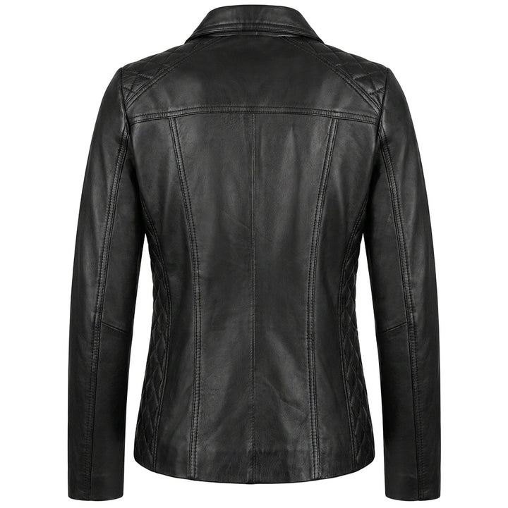 Womens Real Leather Jacket Zip Quilted Echo Black