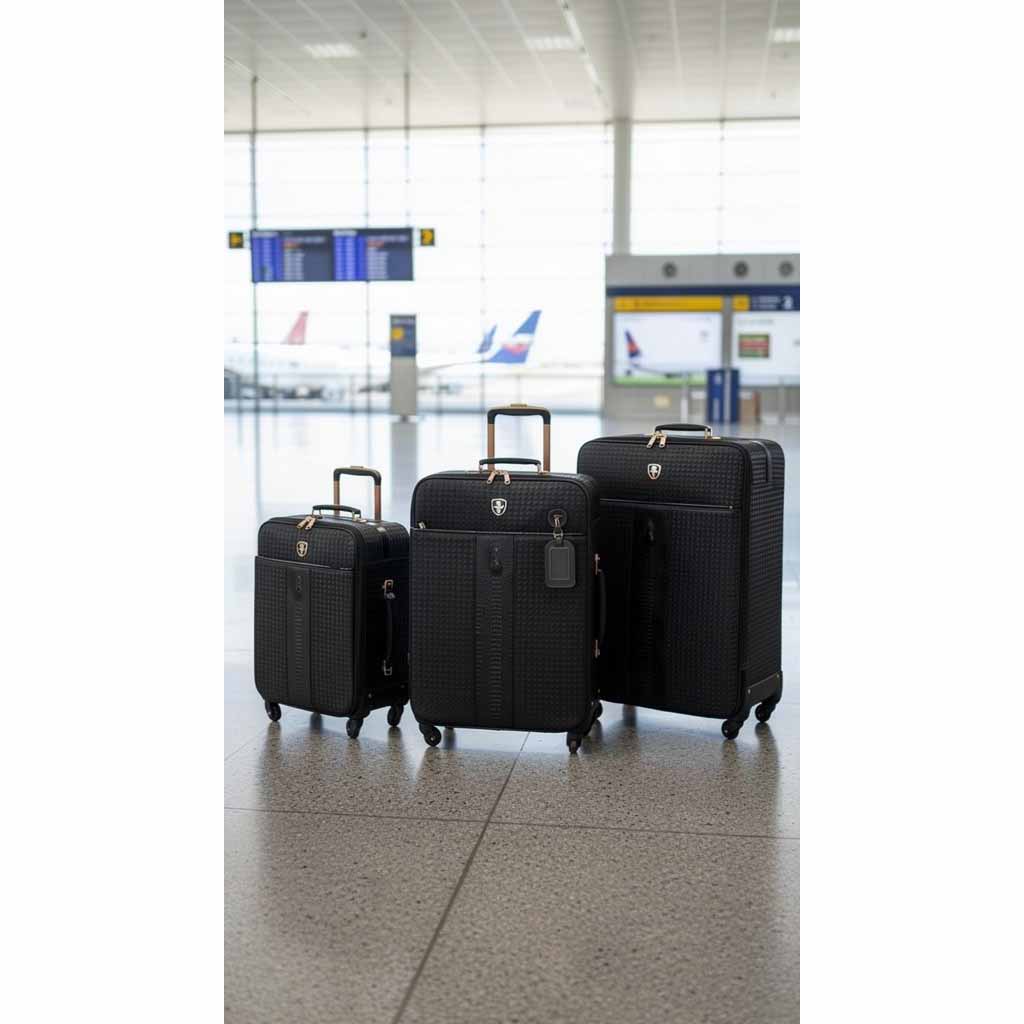 Premium Luggage Black Croc-Embossed Lightweight Spinner with Stabilizers Midnight 2