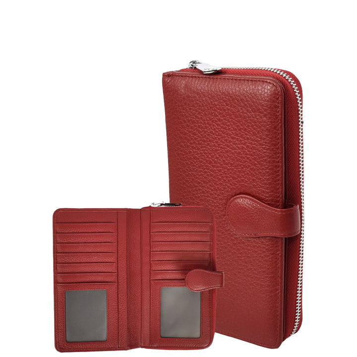 Womens Real Leather Purse Envelope Style Clutch Wallet HOL732 Red