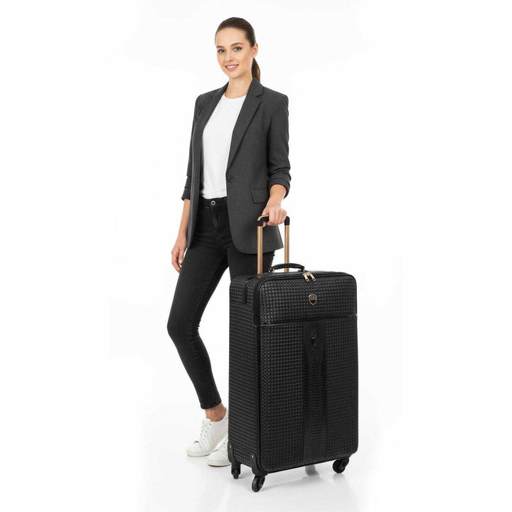 Premium Luggage Black Croc-Embossed Lightweight Spinner with Stabilizers Midnight 3