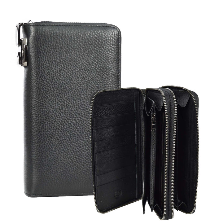 Womens Real Leather Clutch Purse Large Multi Slots Coins Cards Notes Wallet Pavia Black-1