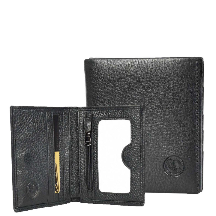 Premium Leather Mens Slim Bifold Credit Card Holder Coins ID Banknotes Wallet Calvi Black-1