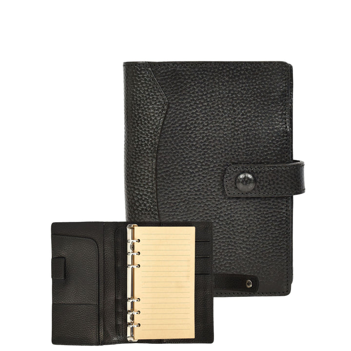 Premium Leather Diary Personal Organiser A6 Size Paper Refillable Ring Binder Notebook Velmora Black