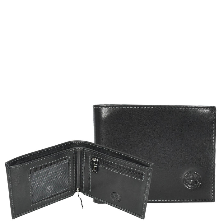 Mens Premium Leather Bi-Fold Wallet ID Coins Banknotes Clip Holder Byala Black-1