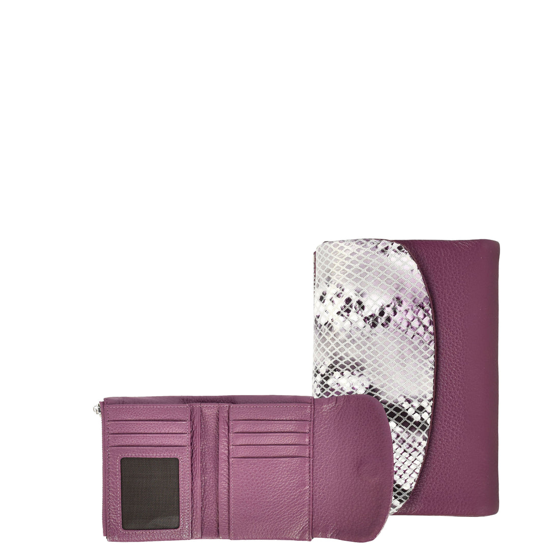 Womens Real Leather Purse Snake-Print Clutch Wallet HOL8833 Purple