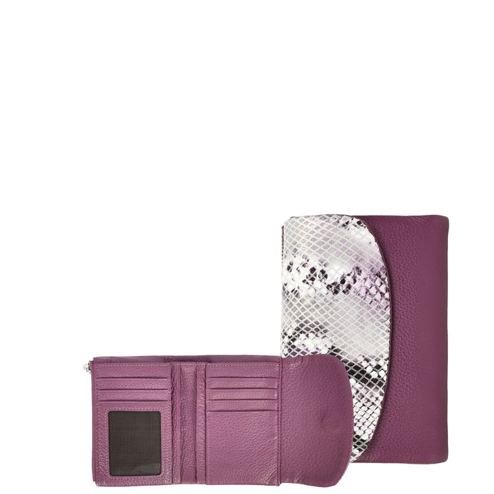 Womens Real Leather Purse Snake-Print Clutch Wallet HOL8833 Purple