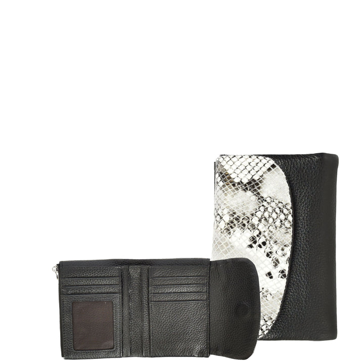 Womens Real Leather Purse Snake-Print Clutch Wallet HOL8833 Black