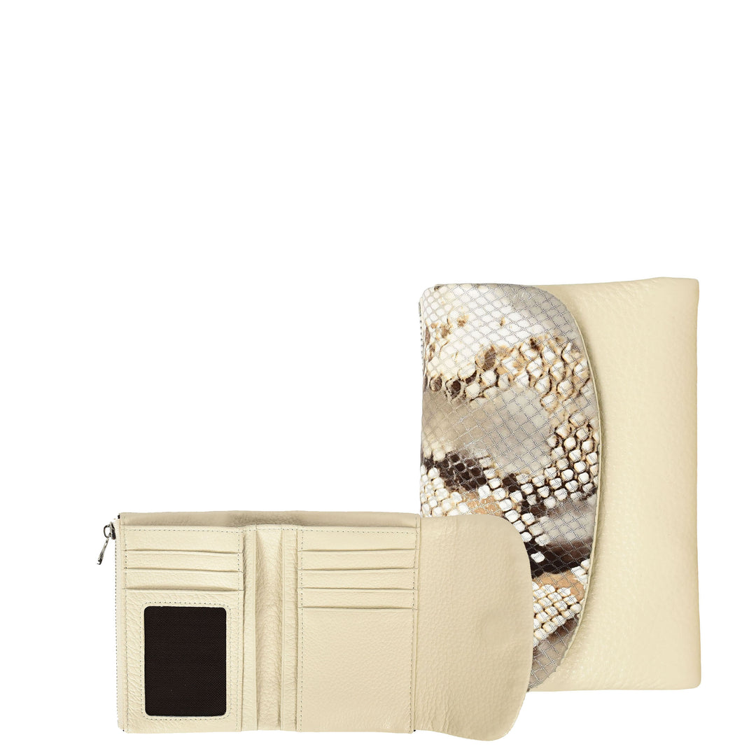 Womens Real Leather Purse Snake-Print Clutch Wallet HOL8833 Off White
