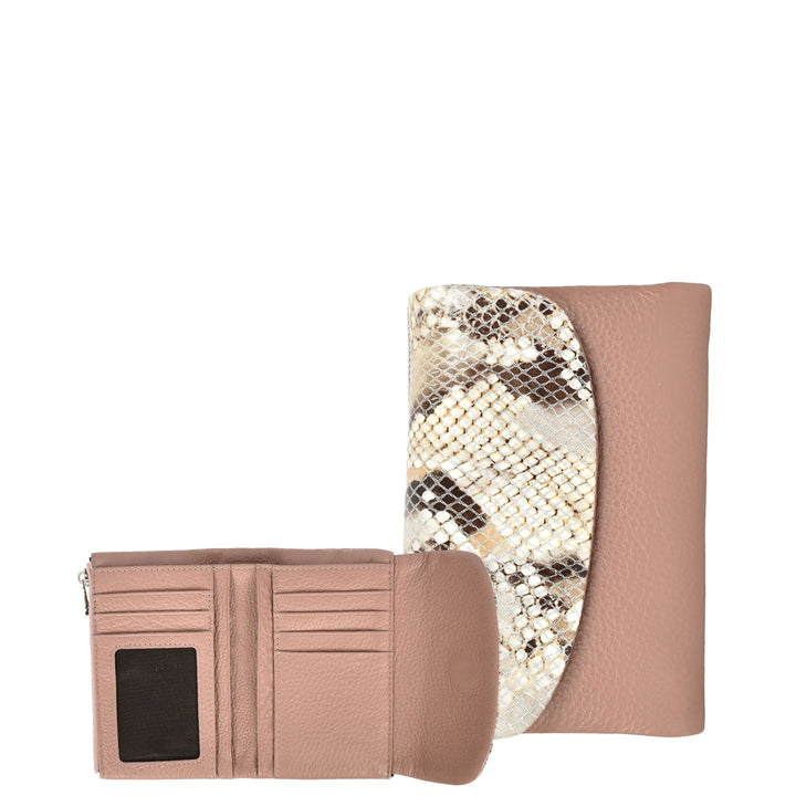 Womens Real Leather Purse Snake-Print Clutch Wallet HOL8833 Lilac