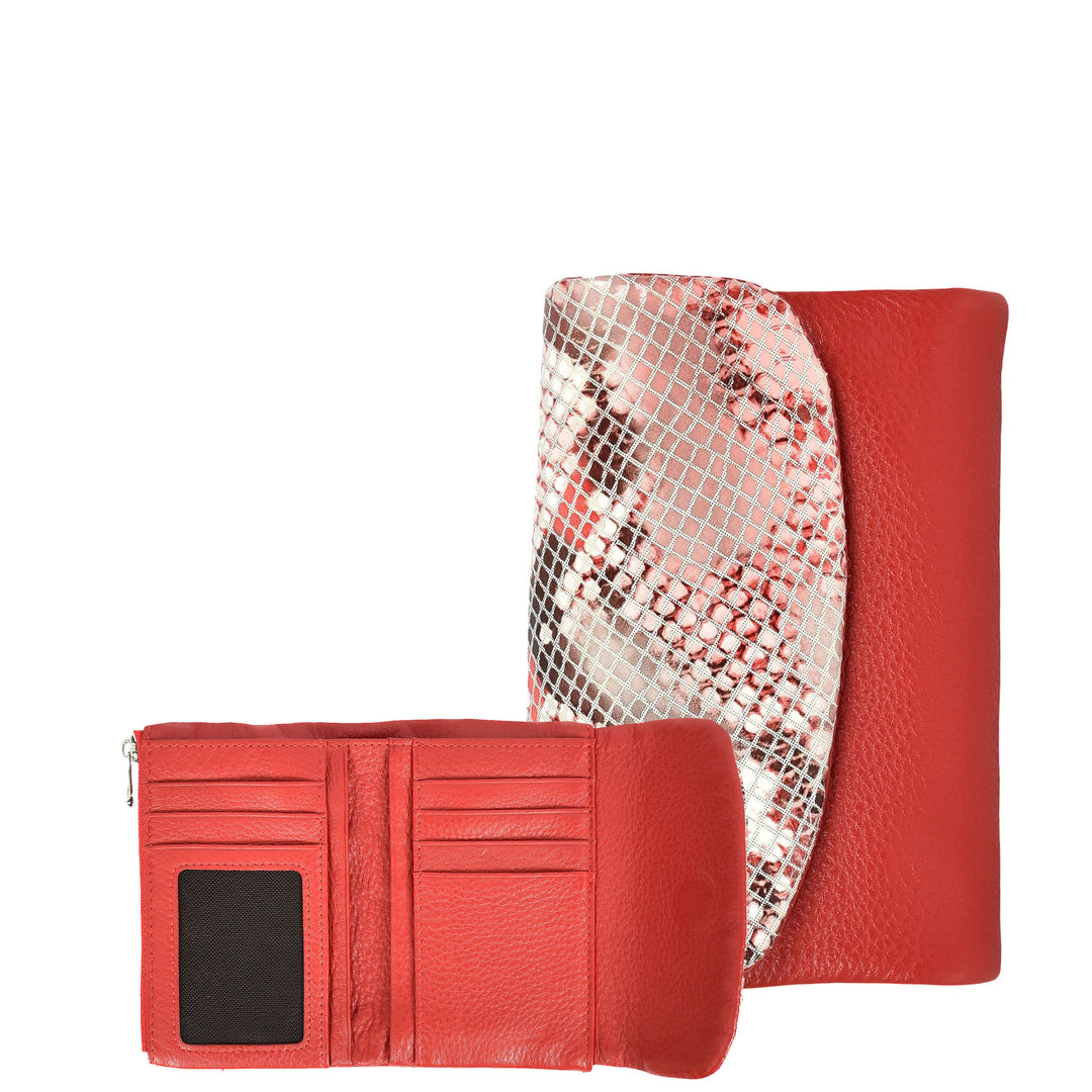 Womens Real Leather Purse Snake-Print Clutch Wallet HOL8833 Red