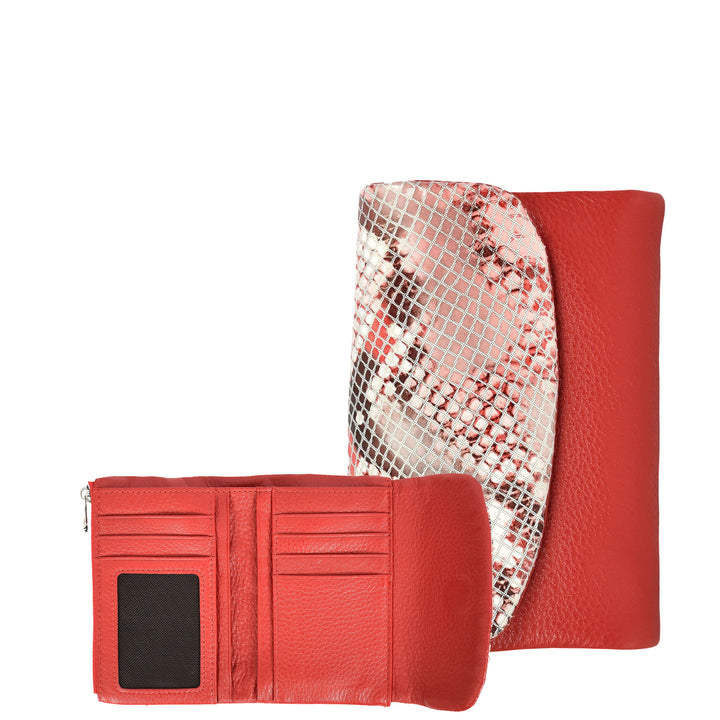 Womens Real Leather Purse Snake-Print Clutch Wallet HOL8833 Red