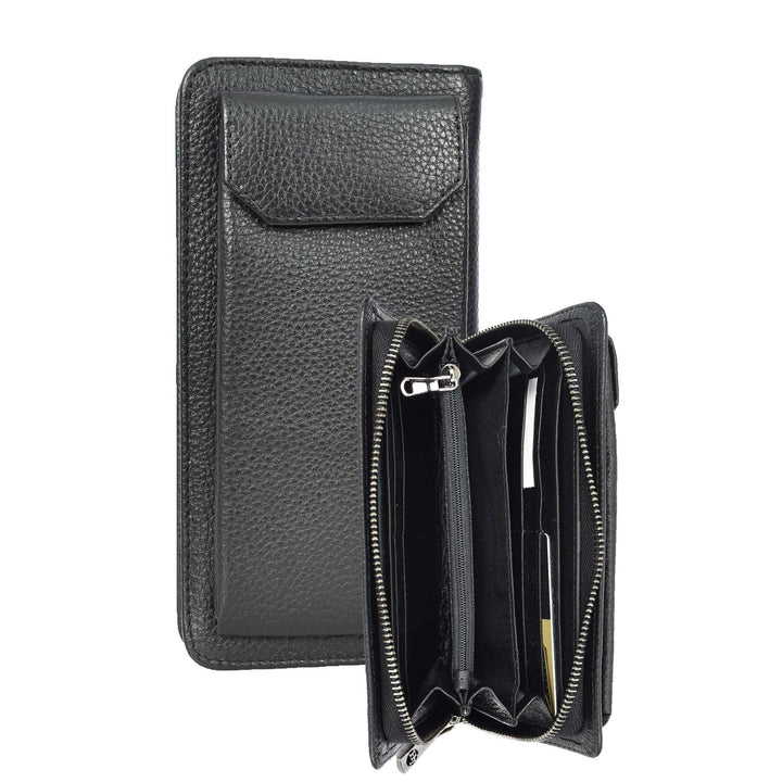 Real Leather Purse Large Mobile ID Cards Glasses Clutch Travel Wallet Arlon Black