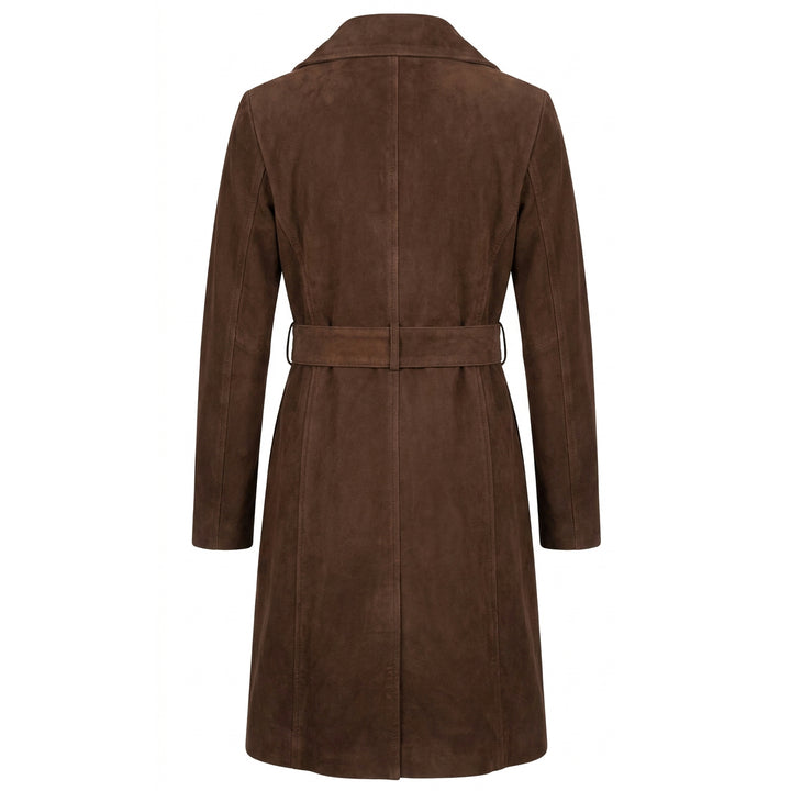 Women's Genuine Goat Suede Trench Coat, 3/4 Length, Button Front with Belt Foxy Rust Brown