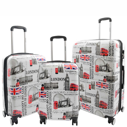 Four Wheels Hard Shell London City Print Suitcase Lockable Travel Luggage 1