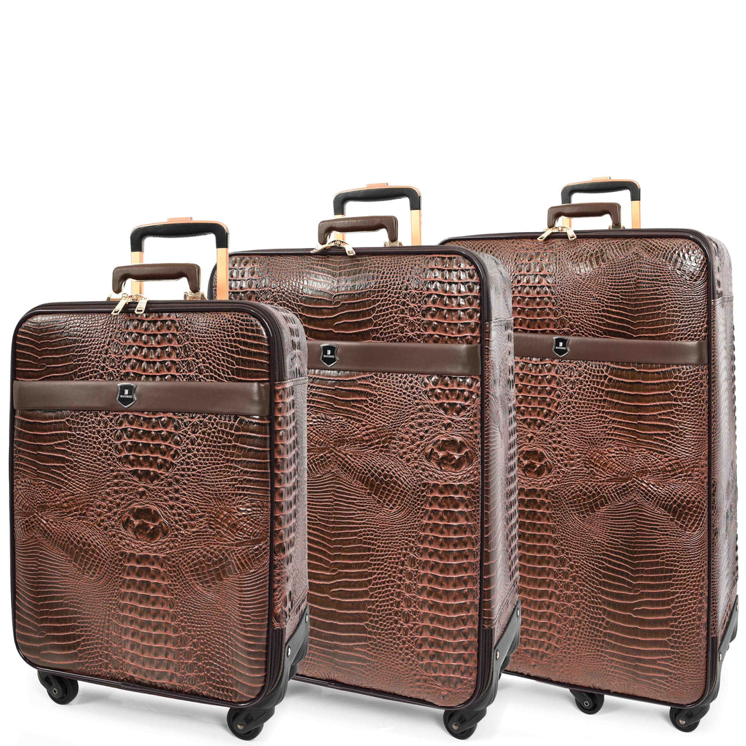 Luxury Four Wheeled Faux Leather Suitcase Elite Brown 1