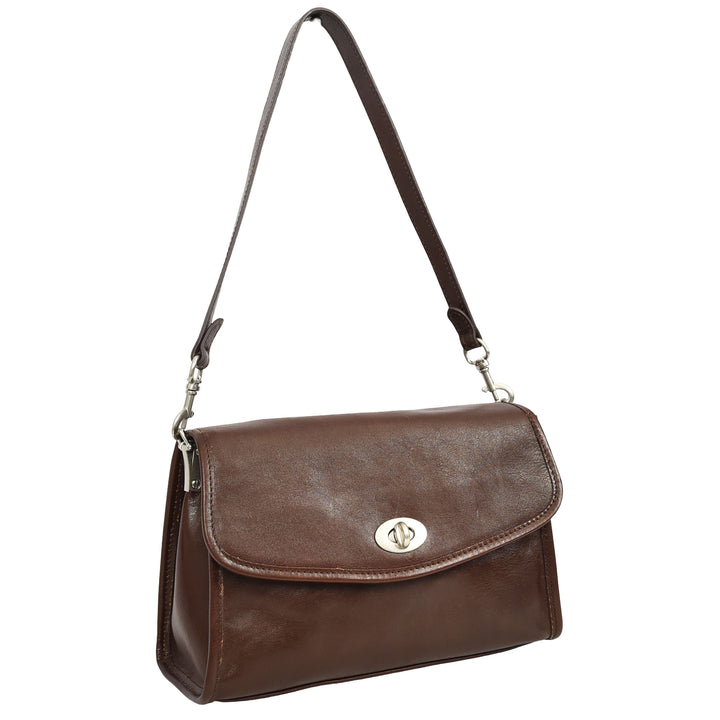 Women's Genuine Leather Flap-Over Crossbody Shoulder Bag with 2-in-1 Style Arden Coffee