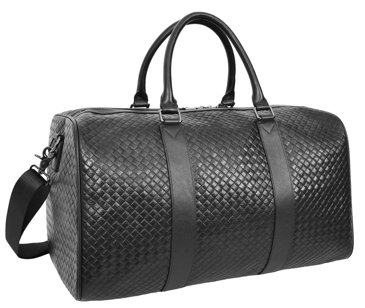 Men's Real Leather Holdall Bag With Laptop Section Weekender Travel Duffle Myles Black