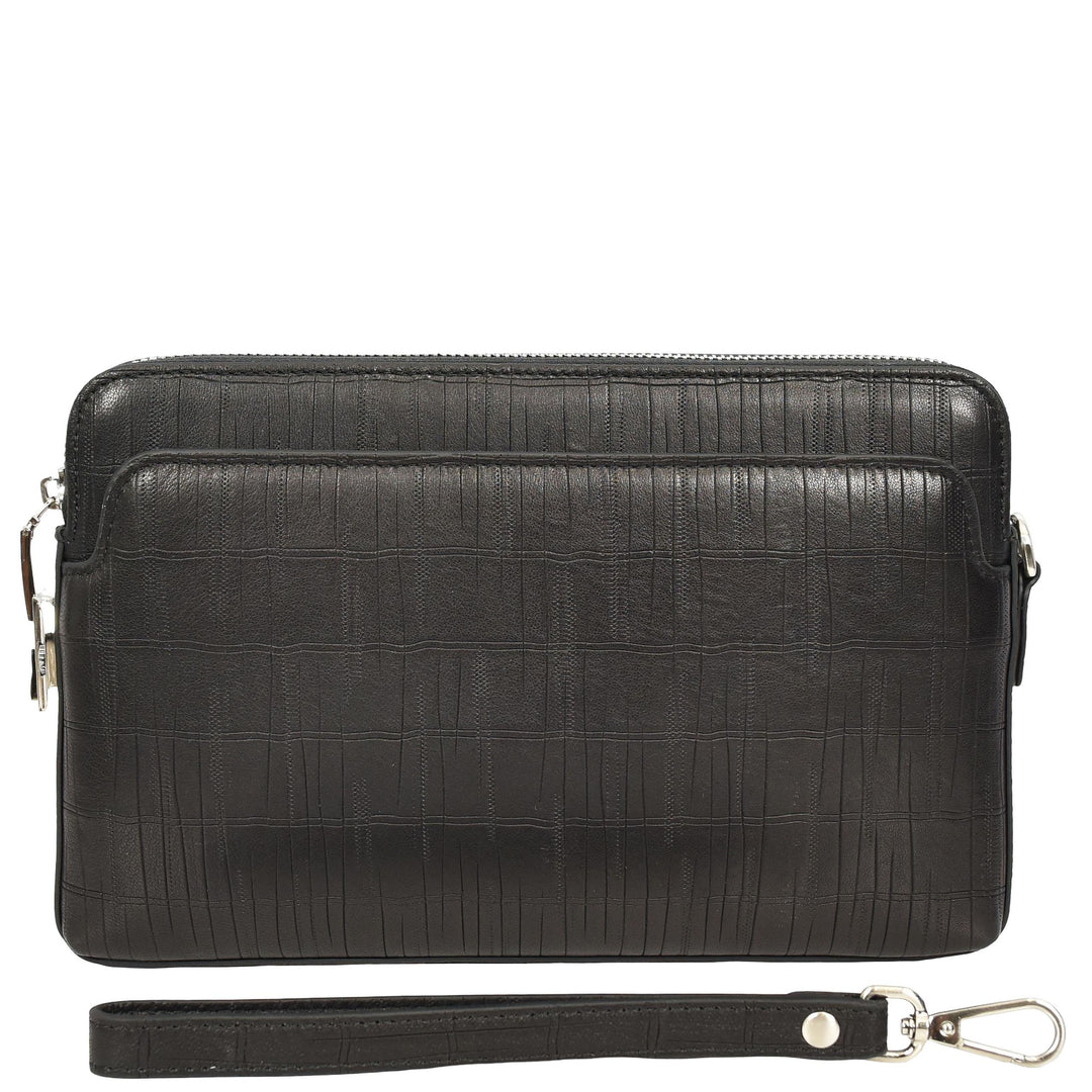 Wrist Bag Croc-Print Embossed Leather Clutch Organiser with Digit Lock HOL1049 Black