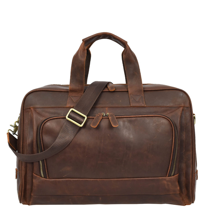 Genuine Leather Holdall Mid Size Weekend Overnight Travel Bag Kigali Rust Brown