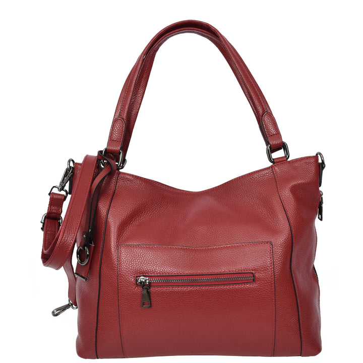 Womens Leather Tote Shoulder Handbag Evelyn Red-1