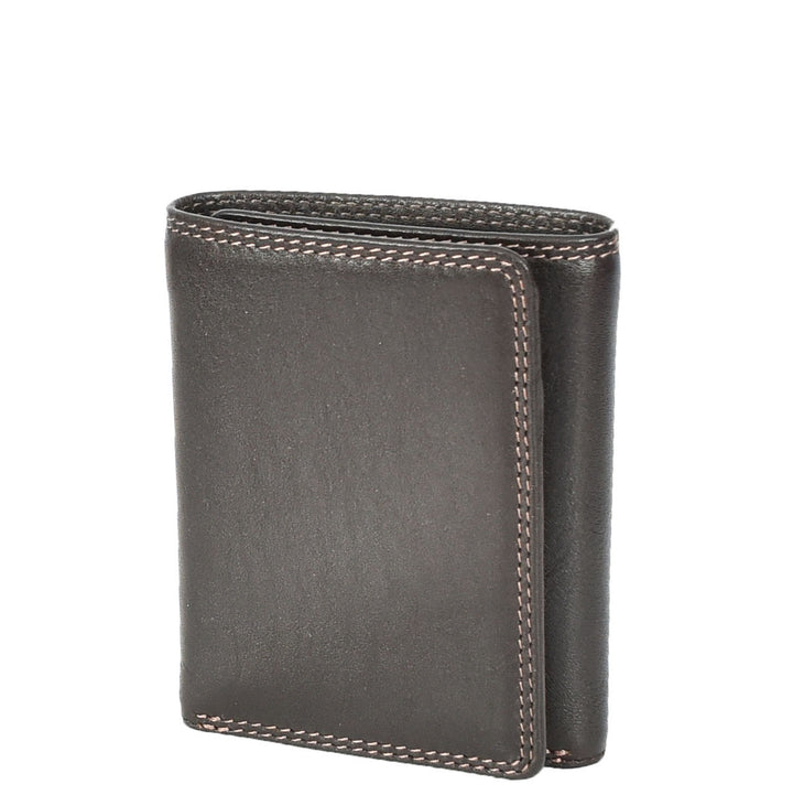 Mens Leather Tri-fold RFID Slim Wallet Banknotes Credit Cards ID Card Holder HOL181 Brown