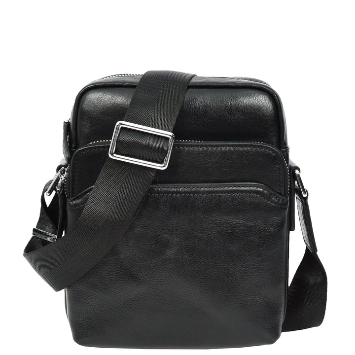 Mens Real Leather Cross Body Bag Small Size Travel Pouch Hanoi Black-1