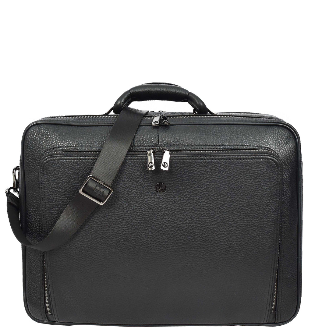 Mens Real Leather Briefcase Style Large Size Work Business Office Travel Bag Terni Black-1