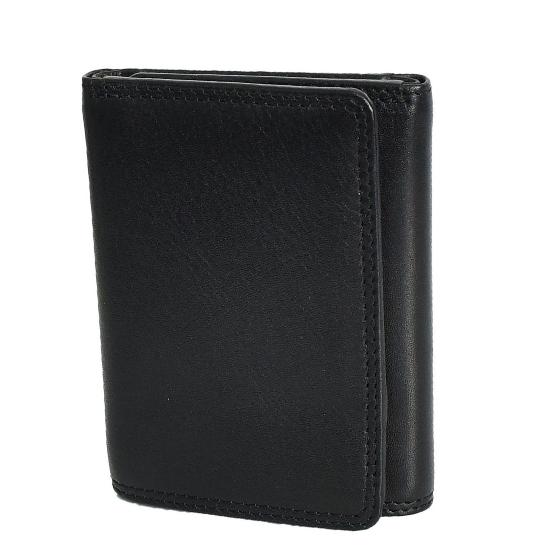 Mens Leather Tri-fold RFID Slim Wallet Banknotes Credit Cards ID Card Holder HOL181 Black
