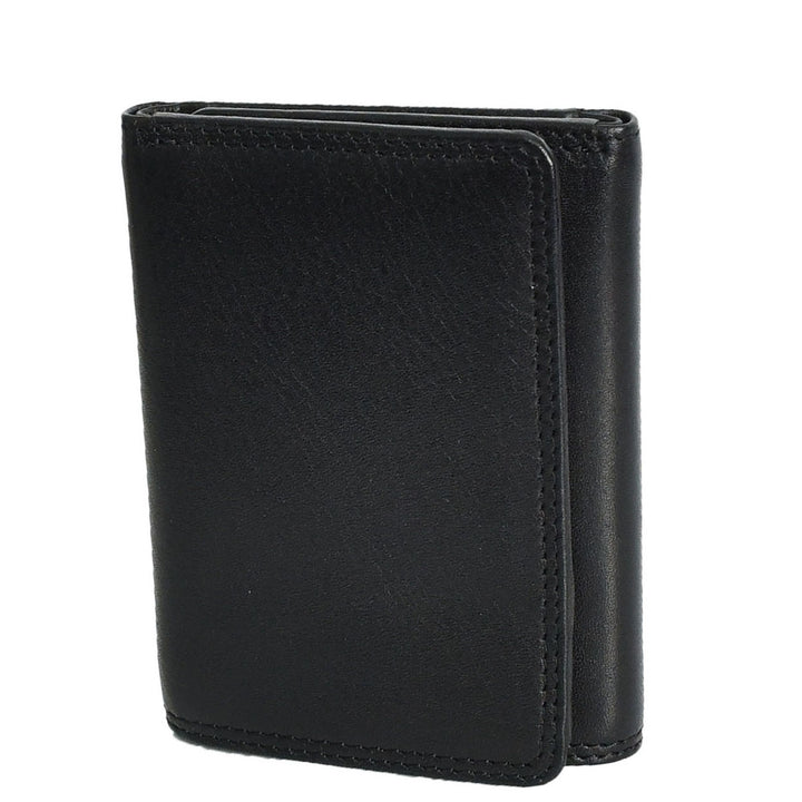 Mens Leather Tri-fold RFID Slim Wallet Banknotes Credit Cards ID Card Holder HOL181 Black