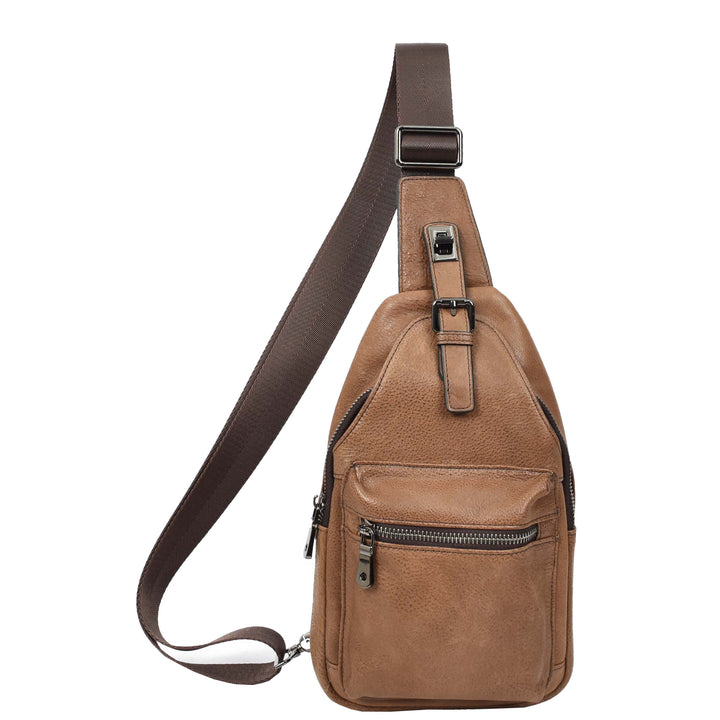 Real Leather Cross Body Chest Bag Phoenix Tan Brown