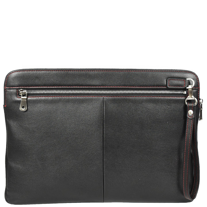Real Leather Laptop Sleeve Bag Cover 15inch Note Document Folder Organiser Elche Black