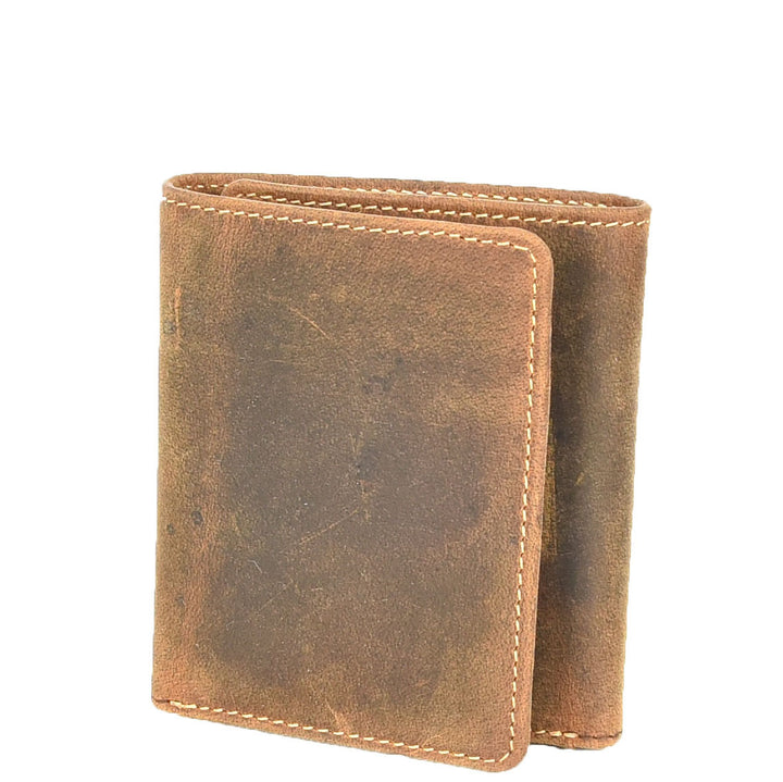 Mens Real Leather Tri-fold Wallet Credit Cards Banknotes ID Card RFID Blocking HOL700 Oil Tan