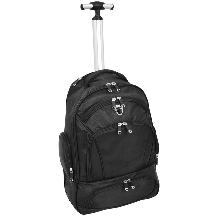 Backpack With Wheels Telescopic Handle Hiking Camping Outdoor Rucksack HT63 Black