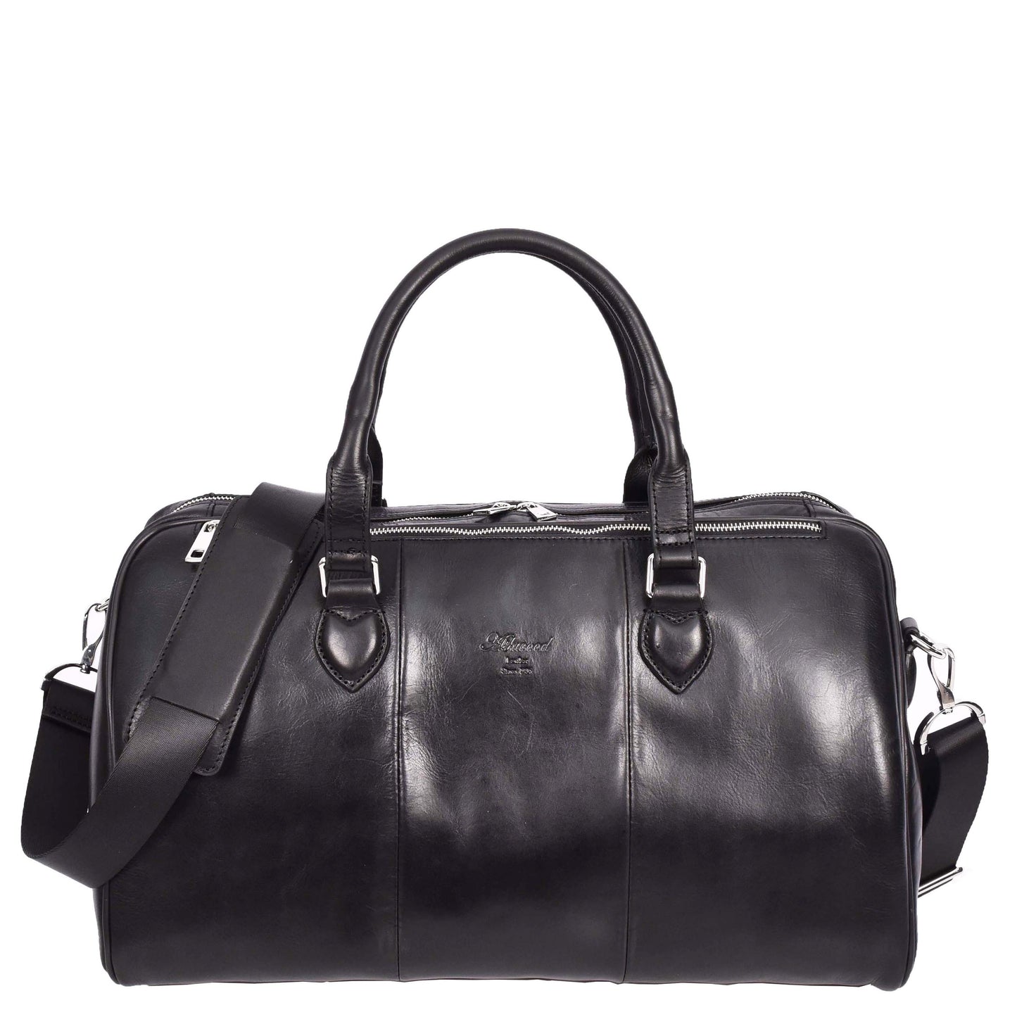 Real Leather Holdall Weekend Carry-on Cabin Size Travel Duffle Bag Cornwall Black-1