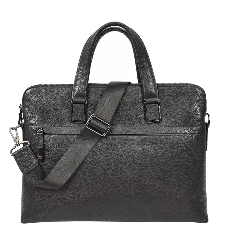 Genuine Leather CrossBody Briefcase Business Office Shoulder Bag Vence Black