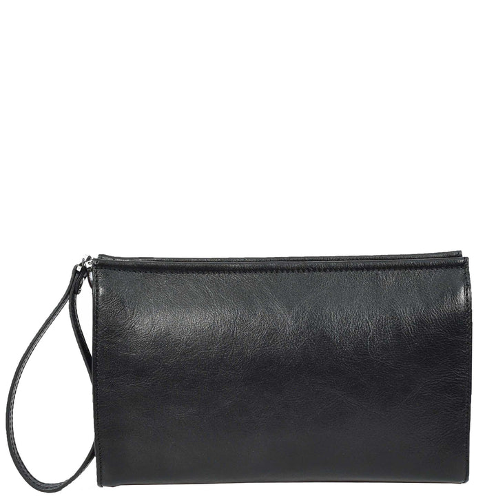 Mens Real Leather Wrist Bag Organiser Cross Body Style Suva Black-1