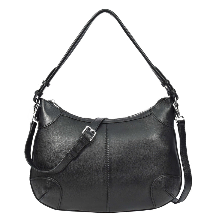 Womens Real Leather Shoulder Bag Classic Cross Body Design Josephine Black