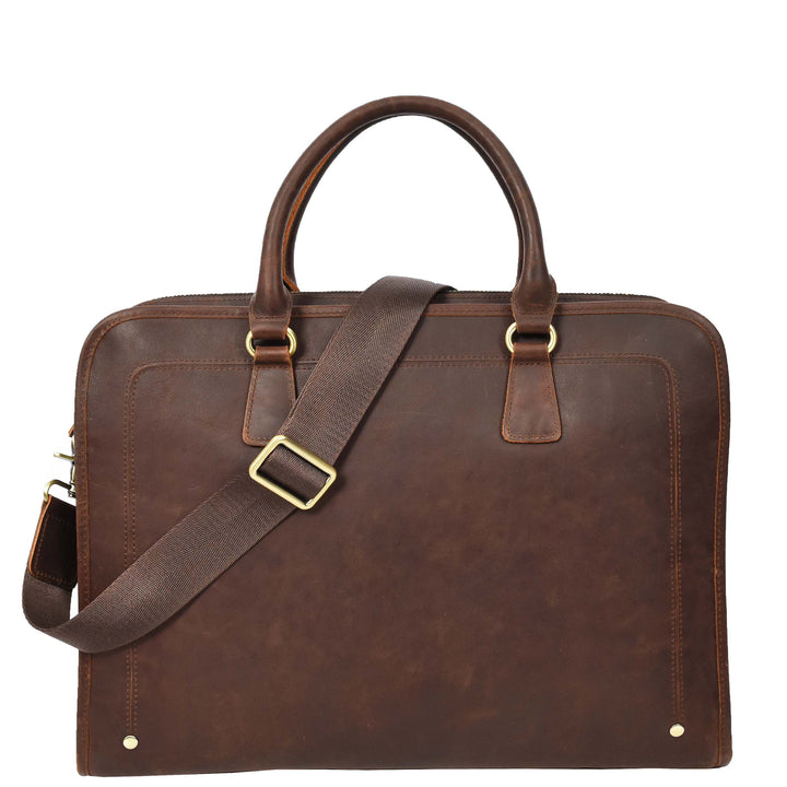 Real Leather Cross Body Briefcase Belmont Rust Brown