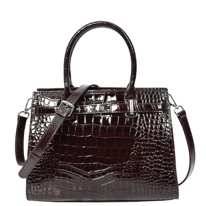 Women Real Leather Handbag Mid Size Organiser Top-Handle Handbag Noelle Brown-1