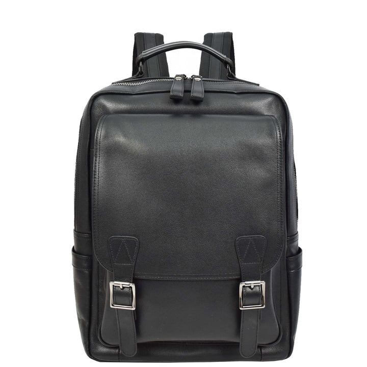 Mens Real Leather Backpack Large Size Laptop Business Travel Rucksack Modra Black
